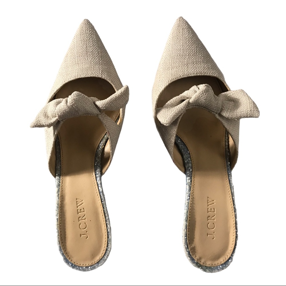 J. Crew Linen Tie Slide Heel Sophia Mules - Picture 6 of 11